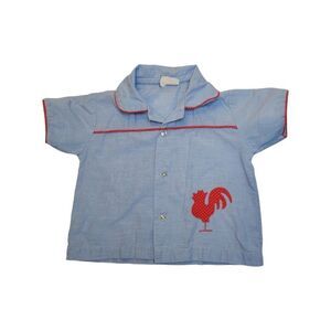 Fawn Fashions Vintage 40s or 50s Infant Shirt Blue with Red Polka-dot Rooster